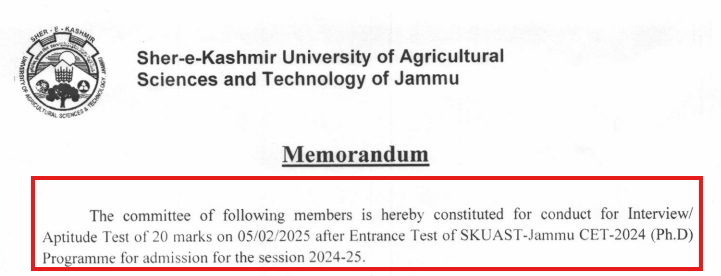 SKUAST PhD Interview