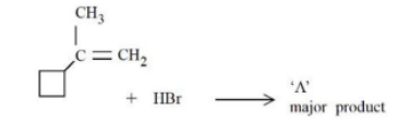 [Image is of methylcyclobutene reacting with HBr to give A]