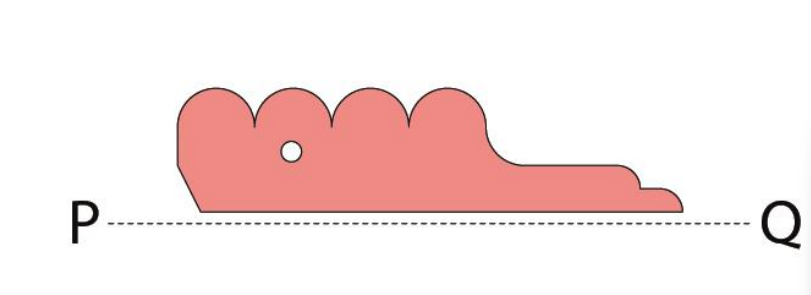 Cross-section revolved around P-Q axis