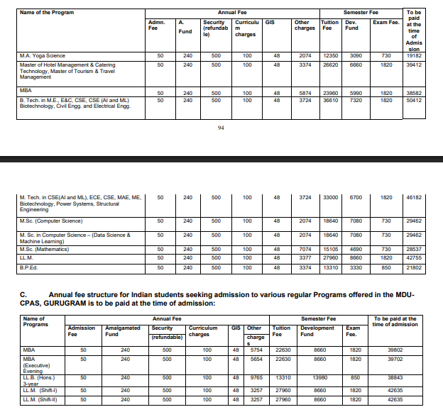 fee structure