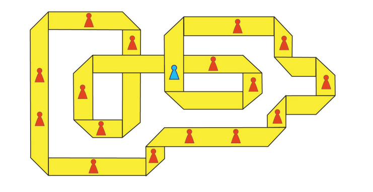 Paper with pawns placed after folding