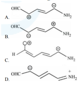[The image shows four resonance structures labelled A, B, C, and D]
