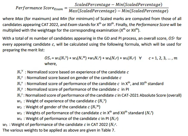 IIM Shillong Computation of score for academic performance (X)