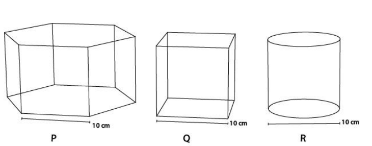 Hexagonal prism, cube, and cylinder