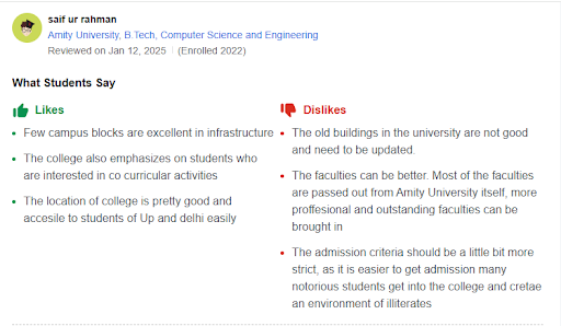 Amity Noida Student Review