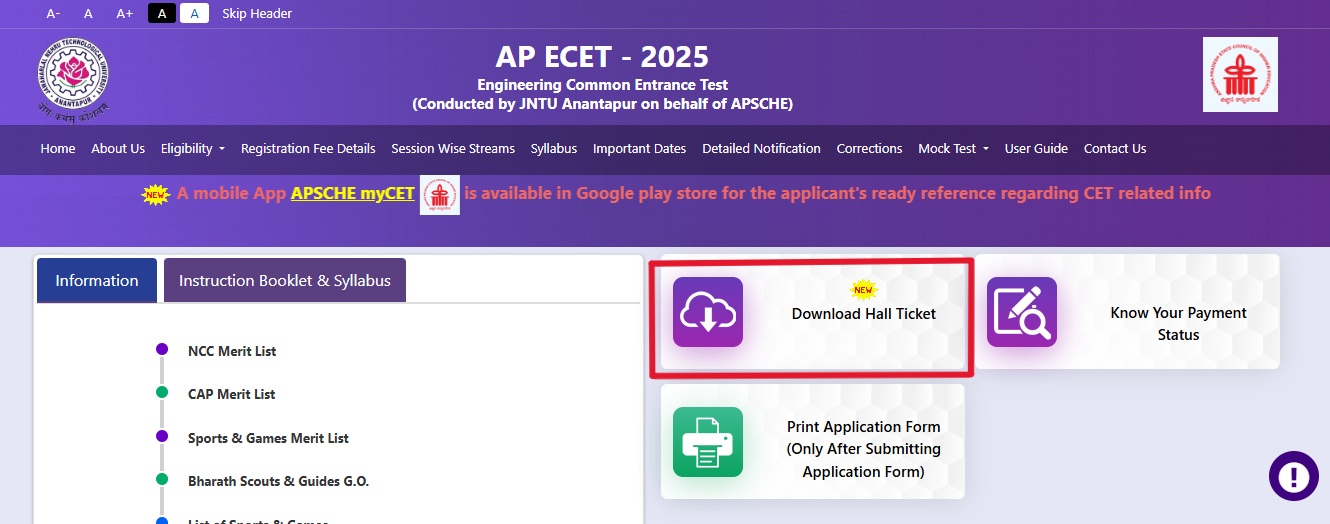AP ECET Admit Card