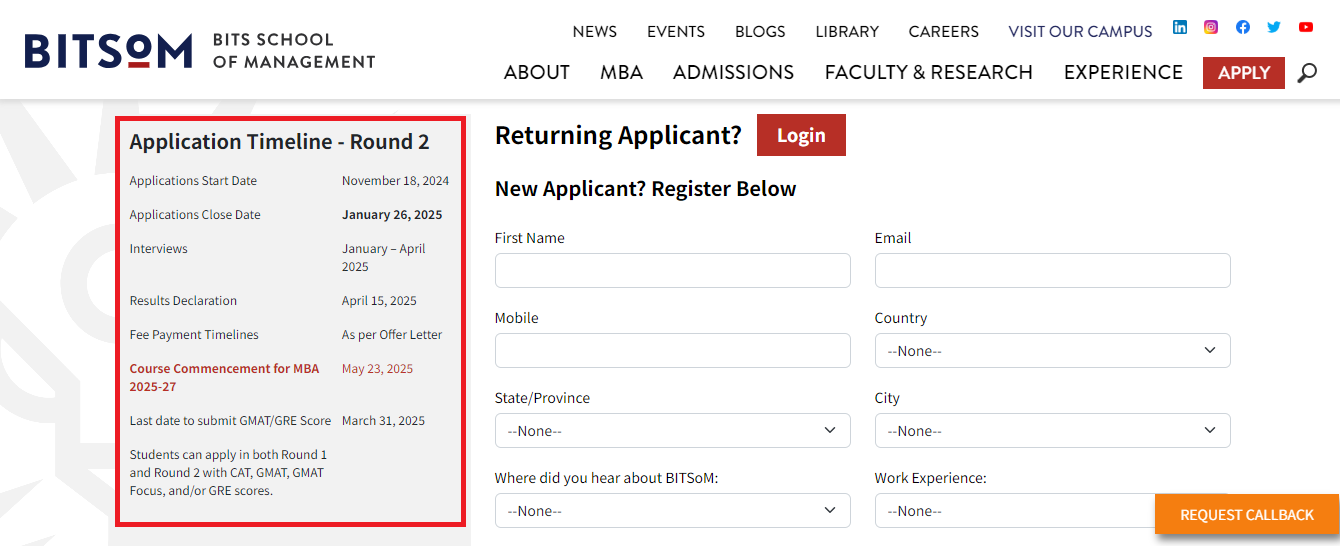 BITSoM MBA Admission 2025 Round-2 Open