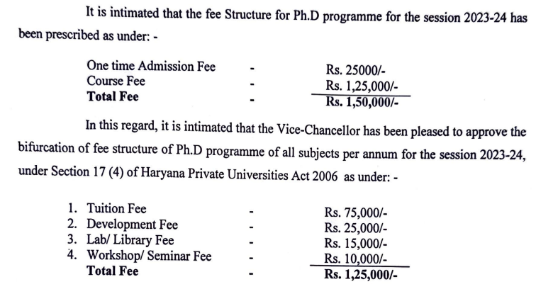 BMU Ph.D fees 2024