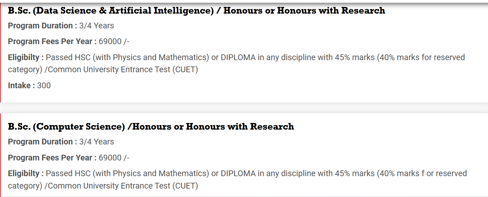 Fees As Per Official Website