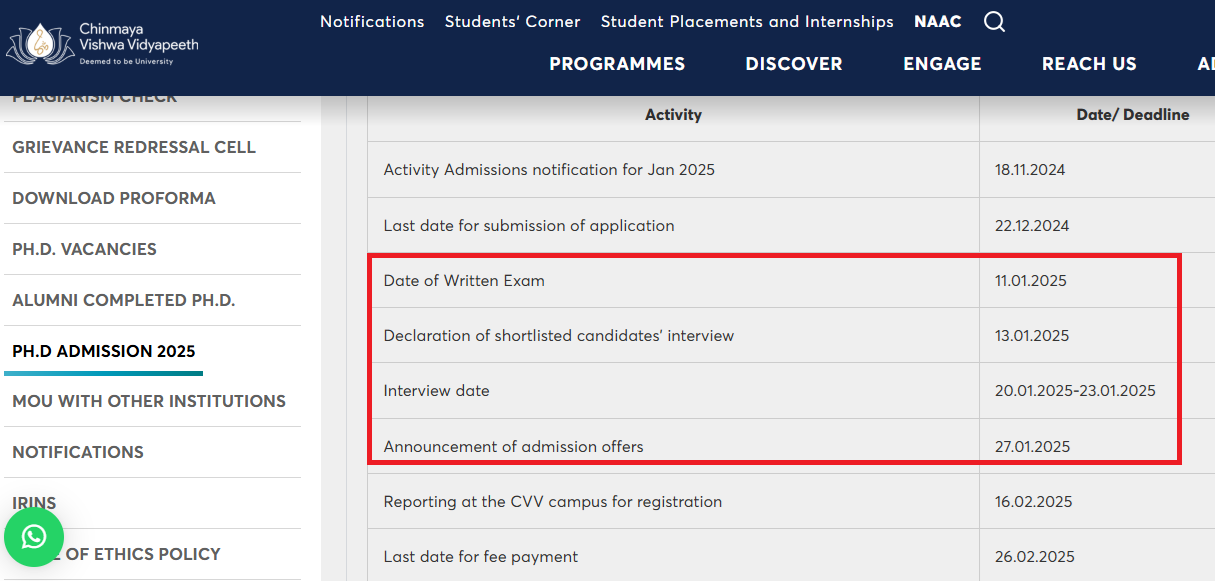 CVV PhD Admissions 2025