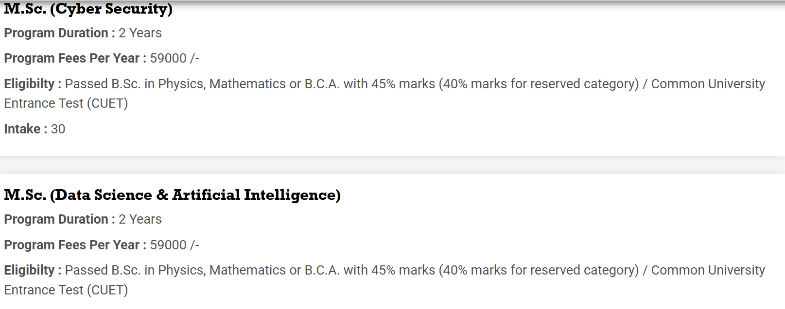 Fees As Per official Website