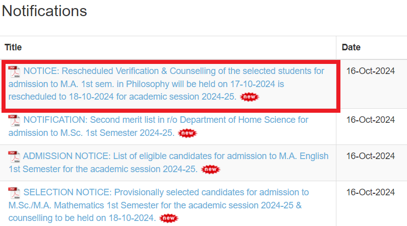 Dhanamanjuri University Rescheduled Document Verification and Counseling Date