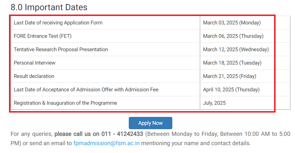 FSM Delhi FPM Admission 2025 Open