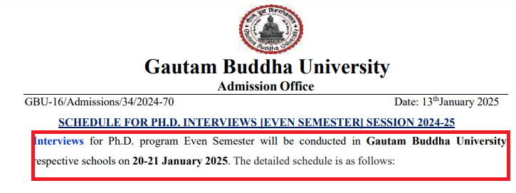 GBU PhD Interview Schedule 2025