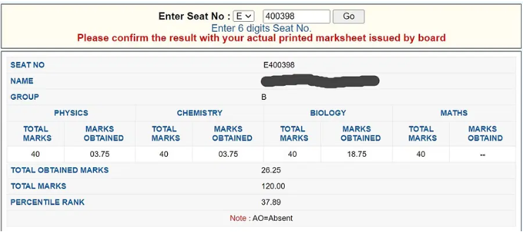 GUJCET Result Sample