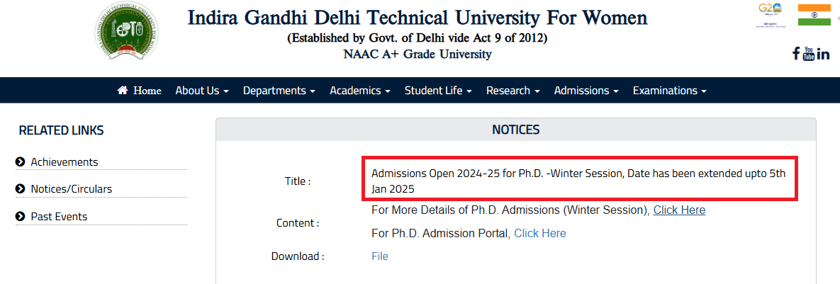 IGDTUW PhD Admission 2024-25