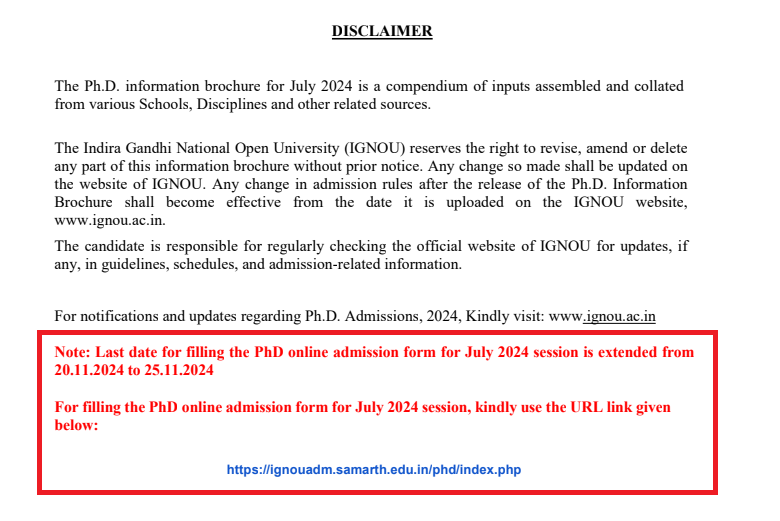 IGNOU Extends Ph.D. Admission 2024-25