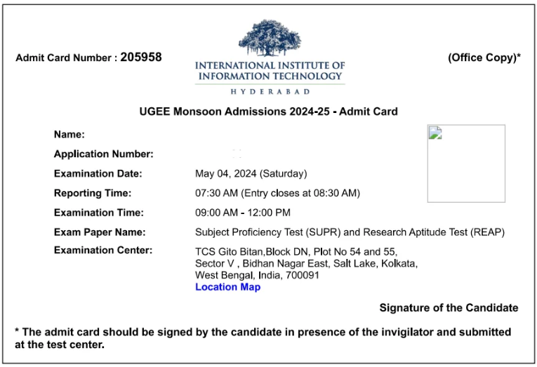 IIITH UGEE Sample Admit Card
