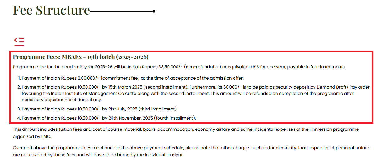 IIM Calcutta Executive MBA Fee Structure 2025-26