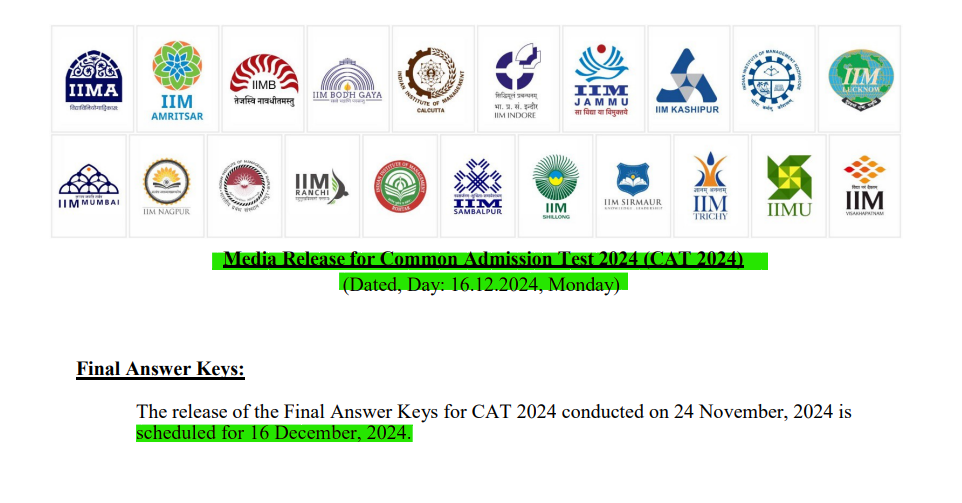 CAT 2024 Answer Key Released Result Announcement (Soon), Check