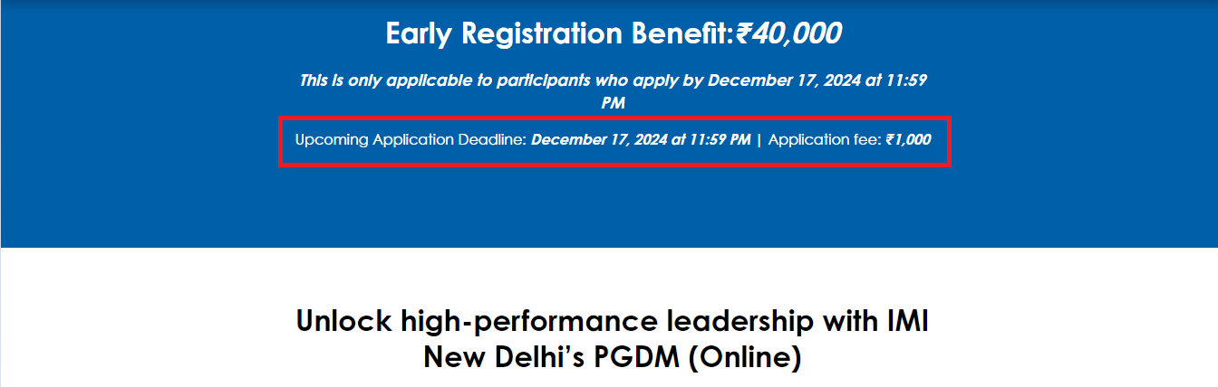 IMI Delhi Opens Online PGDM Admission 2025