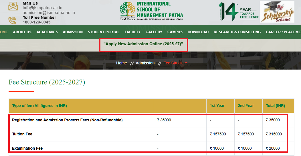 ISM Patna PGDM Admission 2025 27 Open Check Fee Structure Here