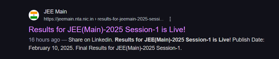 JEE Main 2025 B.E/B.Tech result