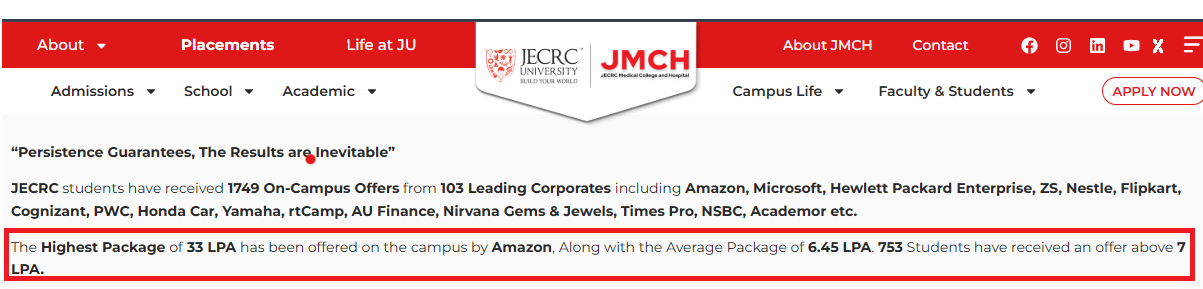 JECRC Placement Report 2024-25