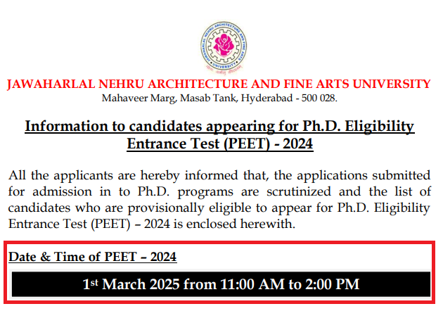 JNAFAU PhD Eligibility Entrance Test (PEET) 2024