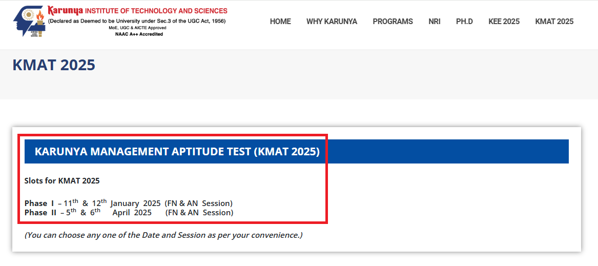 Karunya University KEE and KMAT 2025