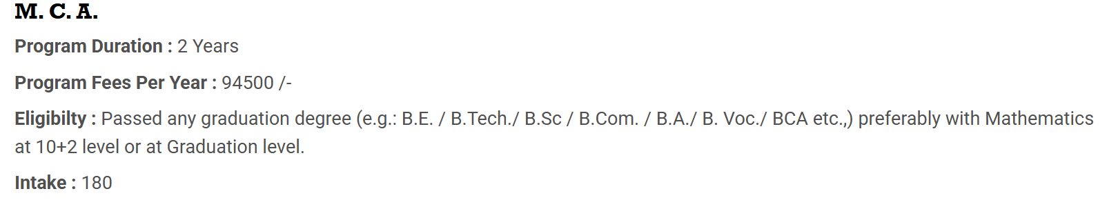 Fees As Per official Website