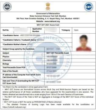 MHT CET Scorecard