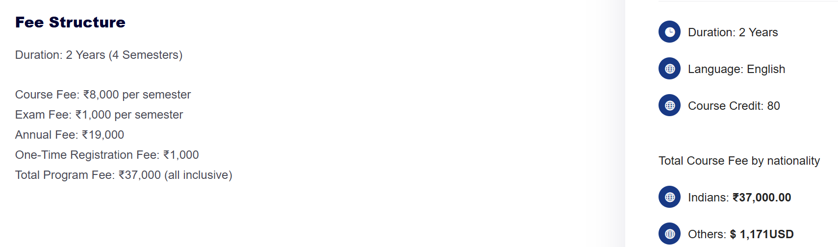 Fee Structure 2025 (As per website)-