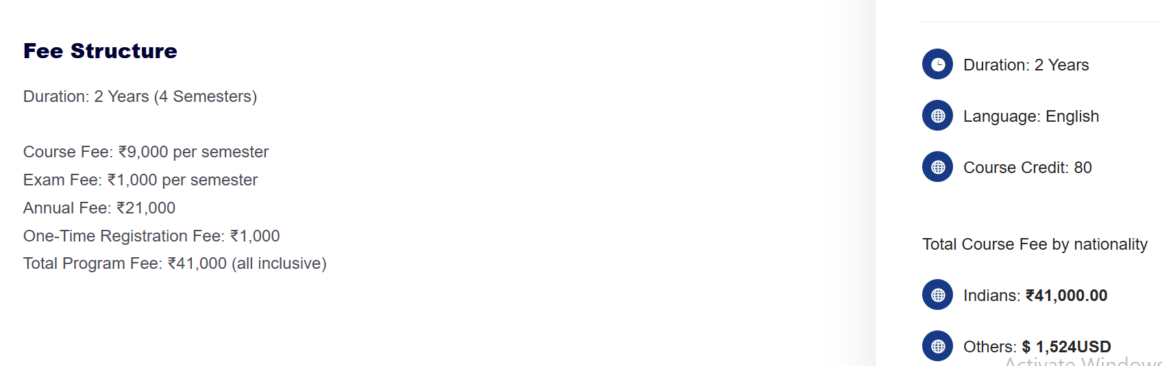 Fee Structure 2025 (As per website)-