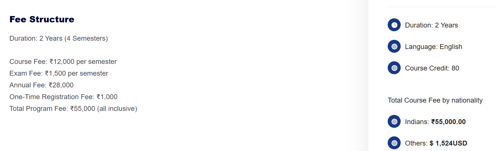 Fee Structure 2025 (As per website)-