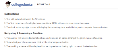 College Dunia Mock test Instructions 