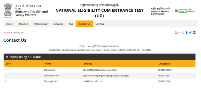 NEET Admit Card helpline