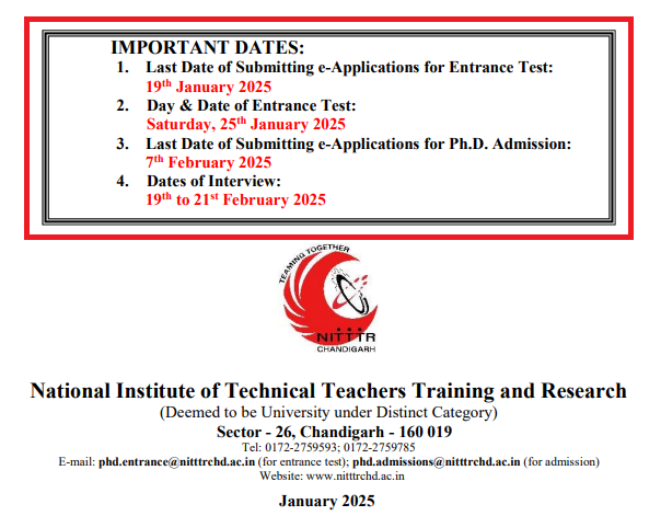 NITTTR PhD Admission 2025