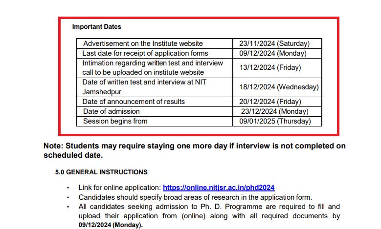 NIT Jamshedpur Ph.D. Admission 2024-25 Open