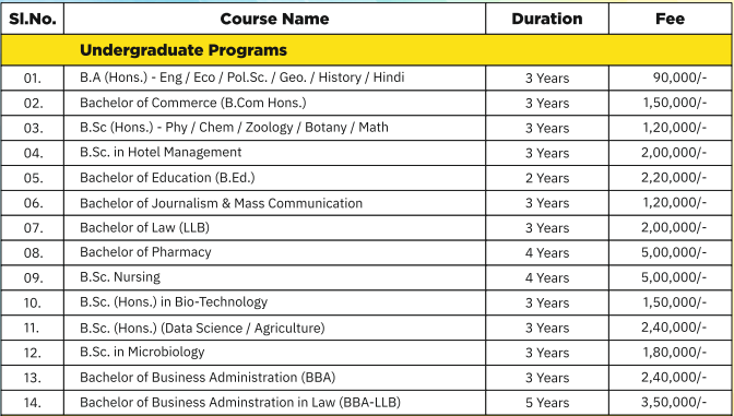 NSU Jamshedpur UG fees