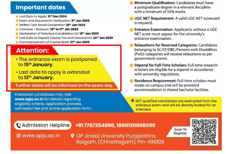OP Jindal University PhD Admission 2025-26