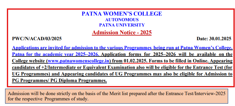 Patna Women's College Admissions 2025