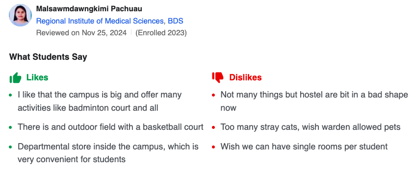 RIMS Imphal Student Review