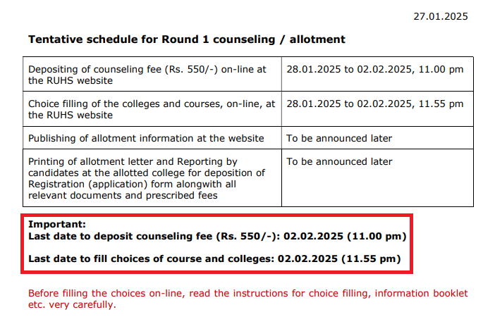 RUHS MSc Medicine Counselling 2024 Schedule