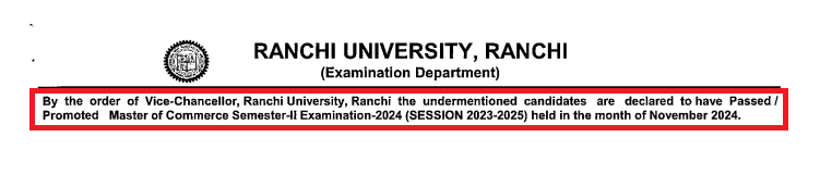 Ranchi University reults 2025
