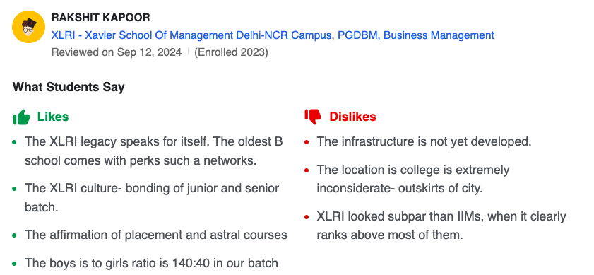 XLRI Delhi Student Review