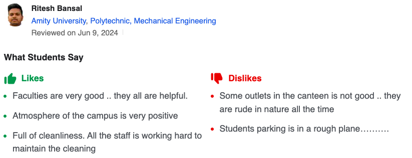 Amity Greater Noida Placement Student Review