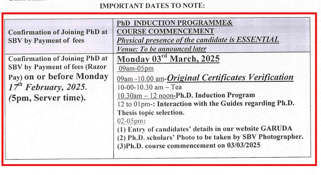 SBV PhD Merit List Out 2025