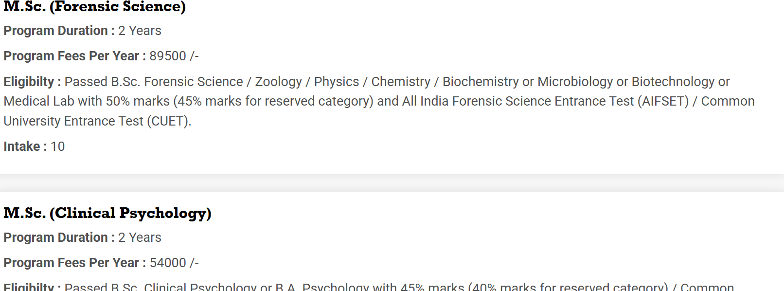 Fees As Per Official Website
