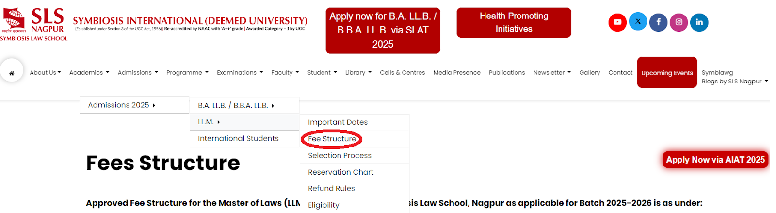 SLS Nagpur Fee Structure for LLM